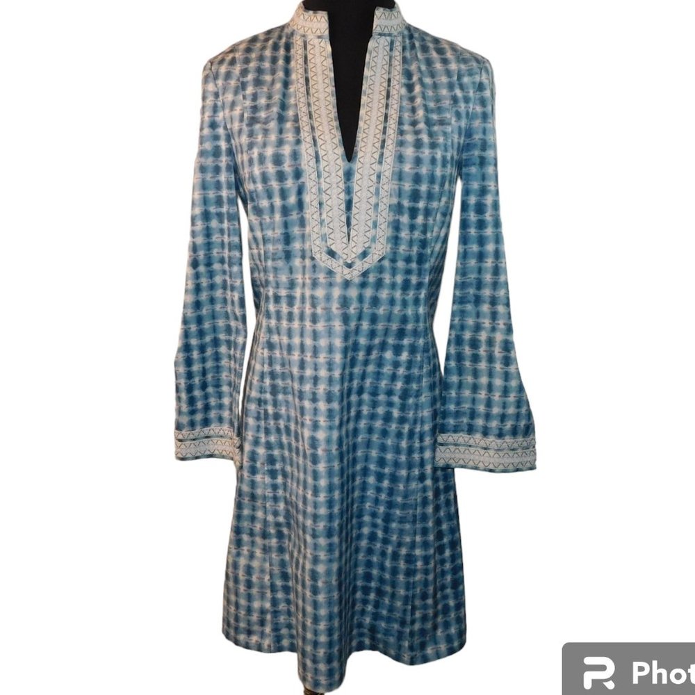 Tory Burch Blue Sonda Tie-Dye Stretch Tunic Mini Dress Size 2 Tunic Caftan Boho